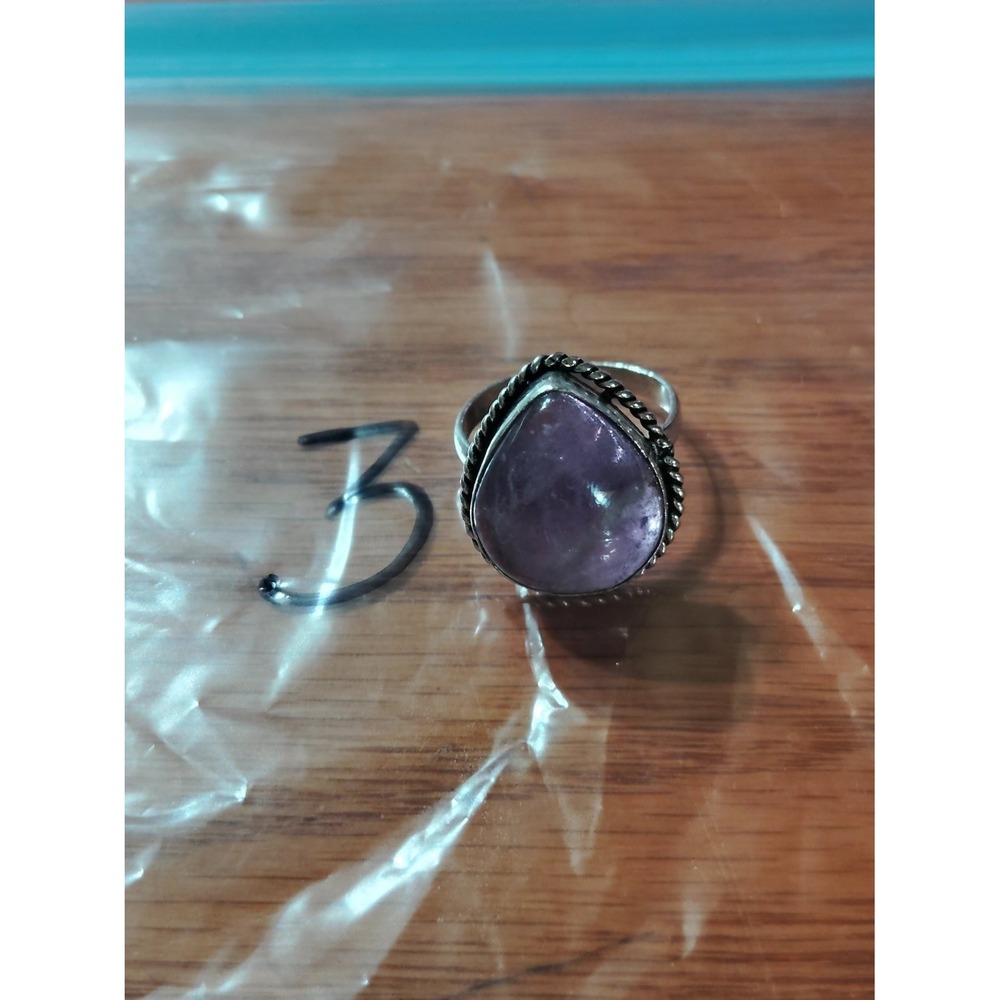 925 Purple Amethyst Pear Cabochon Rope Ring Size 8 Womens Sterling Silver